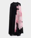 Alberta Ferretti Flower Silk Georgette High-low Cape Gown In Black