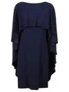 Alberta Ferretti Flowing Black Acetate Evening Dress With Layered Drapes In Blue