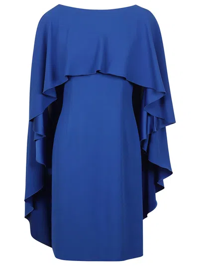 ALBERTA FERRETTI ALBERTA FERRETTI FLOWING BLUE EVENING DRESS WITH LAYERED RUFFLES