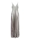 Alberta Ferretti Flowing Evening Dress With Deep V-back And Spaghetti Straps In Neutral
