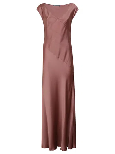 Alberta Ferretti Flowing Maxi Dress With Cap Sleeves And V-neckline In Brown