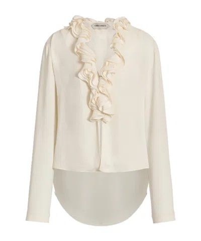 Alberta Ferretti Fluid Blouse With Sculptural Ruffled Collar In Neutral