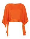 Alberta Ferretti Fluid Orange Top With Stylish Side Ties In Orange