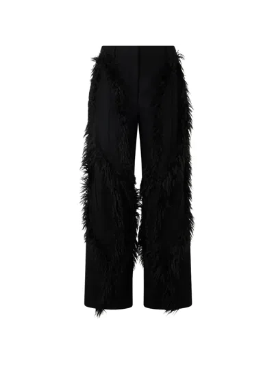 Alberta Ferretti Frayed-detail Wide-leg Trousers In Black