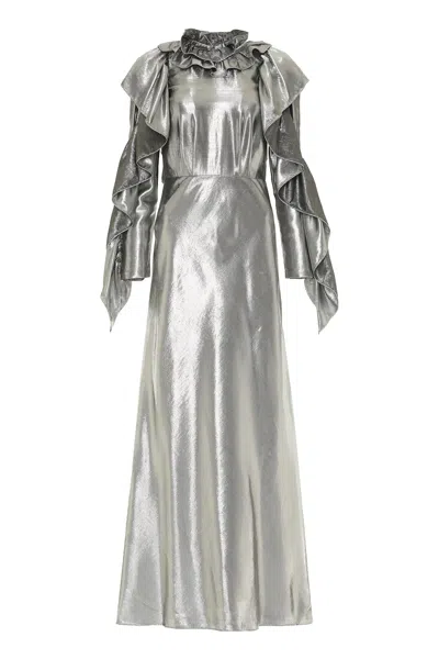 Alberta Ferretti Frill Dress In Silver