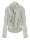 Alberta Ferretti Loose-fitting Grey Shirt With Ruffled Trim In Gray