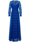 Alberta Ferretti Fringe Macrame Maxi Dress In Blue In Blue