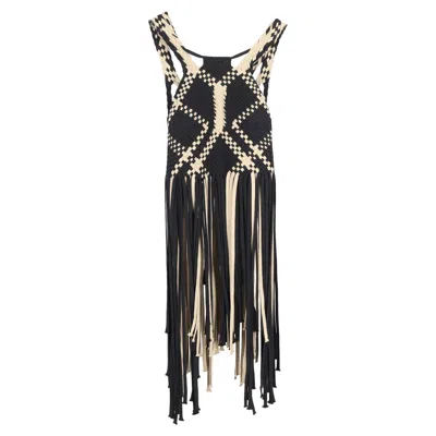 Alberta Ferretti Fringe Woven Long Top In Multicolor Silk
