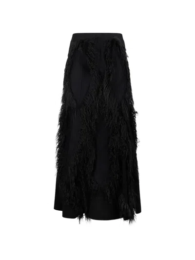 Alberta Ferretti Fringed Panelled Maxi Skirt In Black