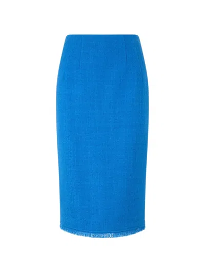 Alberta Ferretti Fringed Pencil Midi Skirt In Blue