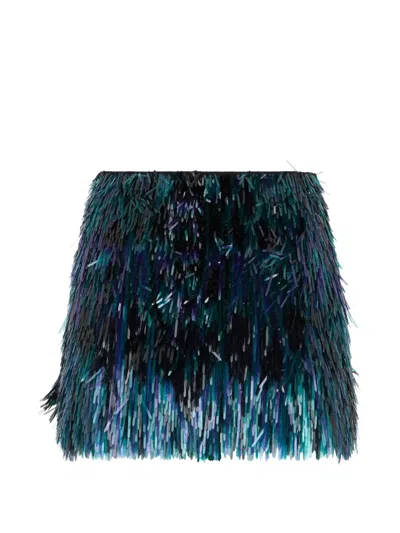 Alberta Ferretti Fringe-detail Mini Skirt In Blue