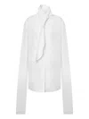 Alberta Ferretti Long Sleeve Collarless Shirt With Scarf Detail In White