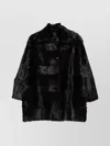 Alberta Ferretti Fur Texture High Collar Knee Length Jacket In Black