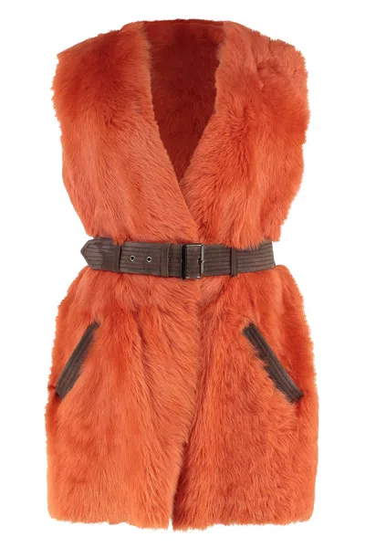 Alberta Ferretti Fur Vest In Orange