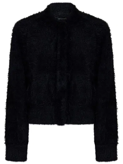 Alberta Ferretti Furry Effect Cardigan In Black