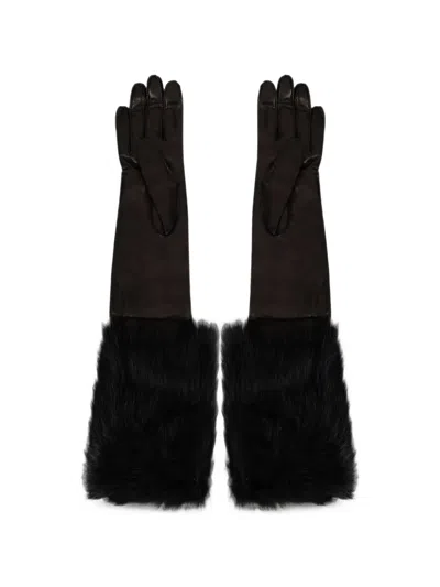 Alberta Ferretti Fur-trim Leather Gloves In Neutral