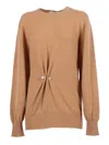 Alberta Ferretti Gathered Cashmere Sweater With Decorative Pearl Accents In Multi