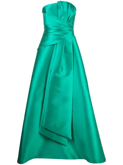 Alberta Ferretti Elegant Long Bustier Dress With Draped Waist And Maxi Sash In Multi