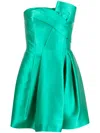 Alberta Ferretti Green Strapless Minidress Mikado With Gathered Detail On The Front In Polyester Woman In Green