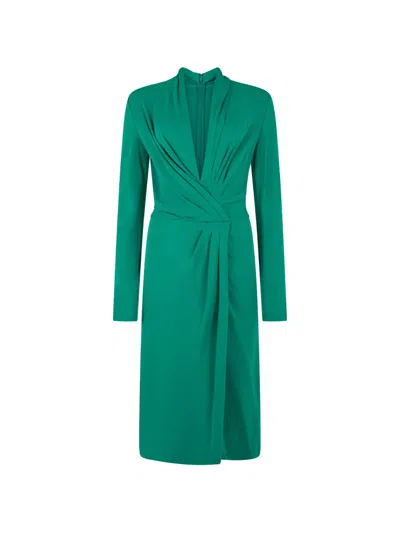 Alberta Ferretti Gathered Long-sleeve Midi Dress In Green