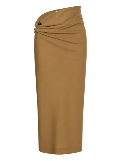 Alberta Ferretti Gathered Midi Skirt In Brown