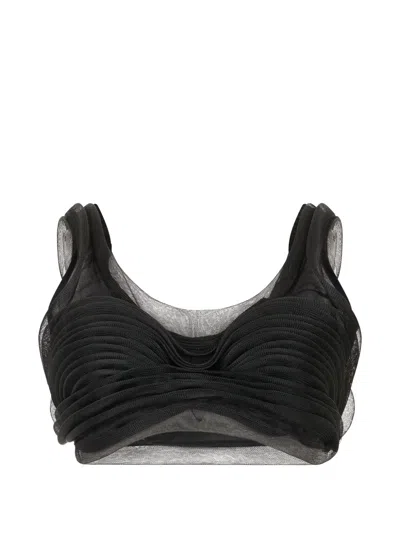 Alberta Ferretti Gathered Silk Top In Black