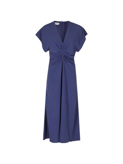 Alberta Ferretti Gathered V-neck Midi Dress In Blue