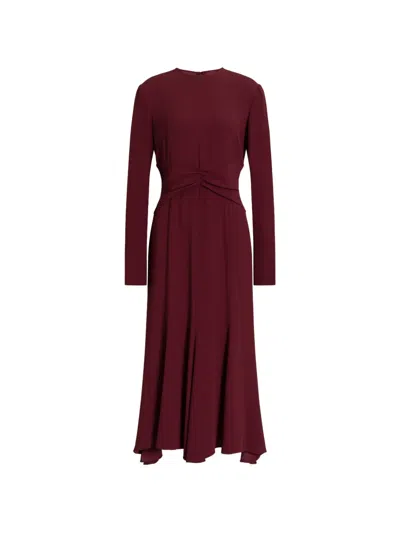 Alberta Ferretti Long-sleeved Midi Dress With Gathered Waist In Burgundy