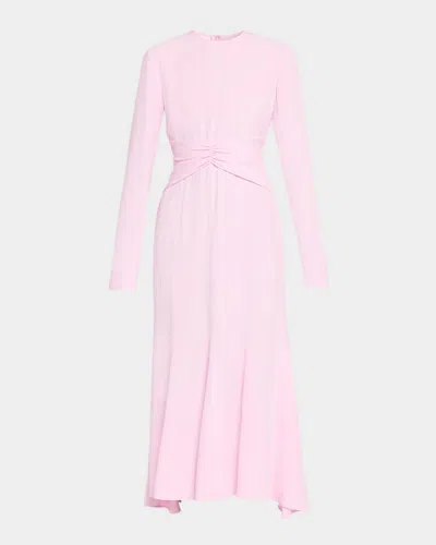 Alberta Ferretti Gathered-waist Long-sleeve Midi Dress In Pink