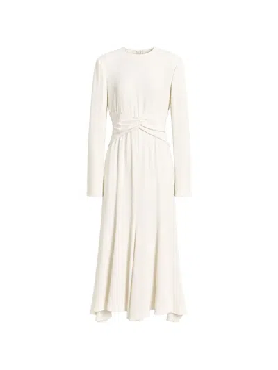 Alberta Ferretti Gathered-waist Long-sleeve Midi Dress In White