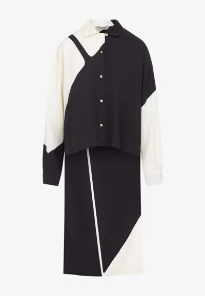 Alberta Ferretti Geometric Print Long-back Shirt In Black