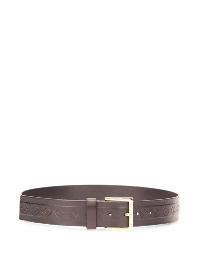 Alberta Ferretti Geometric-embossed Leather Belt In Brown