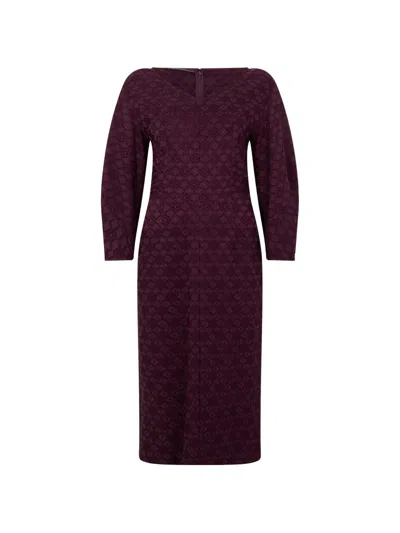 Alberta Ferretti Geometric-pattern Long-sleeve Midi Dress In Burgundy