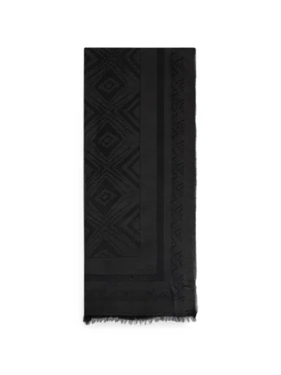Alberta Ferretti Geometric-print Frayed-edge Scarf In Metallic