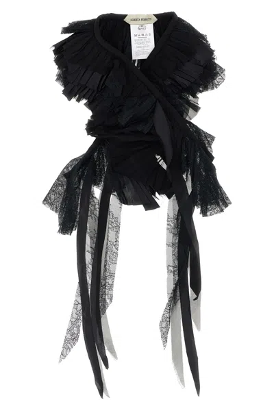 Alberta Ferretti Layered Lace Ruffle Sheer Collar Jacket In Black