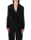 Alberta Ferretti Silk Georgette Blouse With Ruffles In Black