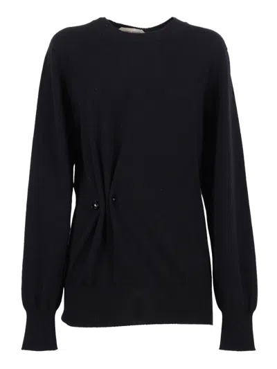 Alberta Ferretti Cashmere Knit Sweater With Twist Detail And Decorative Buttons In Black