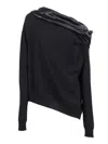 Alberta Ferretti Asymmetrical Top With Draped Satin Neckline And Virgin Wool Body In Black