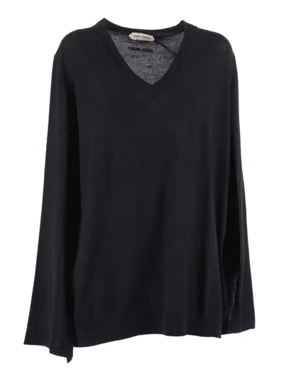 Alberta Ferretti Finely Knitted Wool Sweater With Classic Crew Neckline In Black