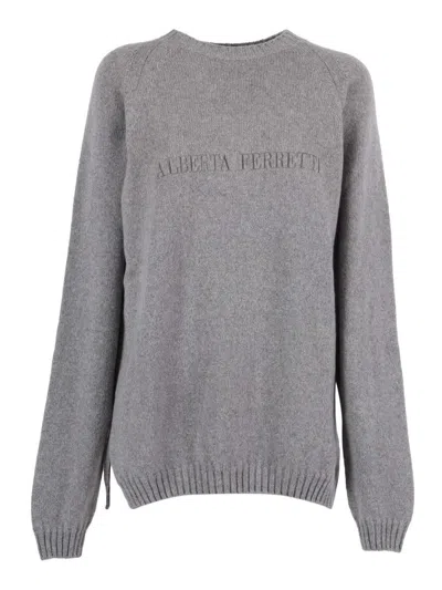 Alberta Ferretti Lightweight Cashmere-wool Knit Sweater With Classic Round Neckline In Gray