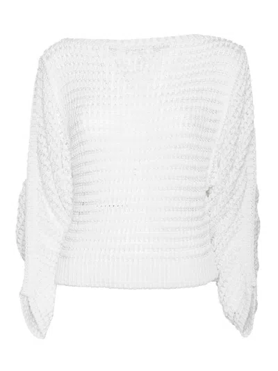 Alberta Ferretti White Round Neck Sweater With Textured Pattern