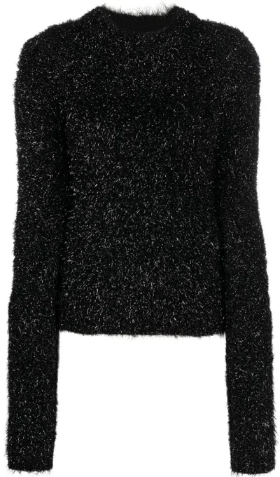 Alberta Ferretti Glittered Puff-sleeved Jumper In Schwarz