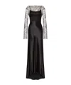 Alberta Ferretti Black Satin Long Dress In Black