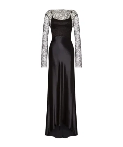 ALBERTA FERRETTI GLOSSY SATIN AND LACE DRESS