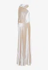 Alberta Ferretti One-shoulder Maxi Dress With Draped Sleeve In Pink