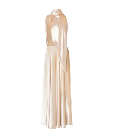 ALBERTA FERRETTI GLOSSY VELVET ONE-SHOULDER DRESS WITH EXTRA FABRIC