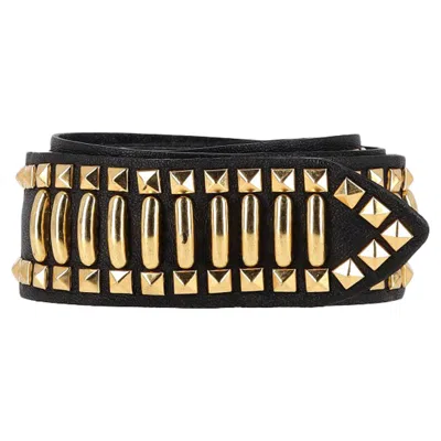 Alberta Ferretti Gold Studded Belt In Black Leather