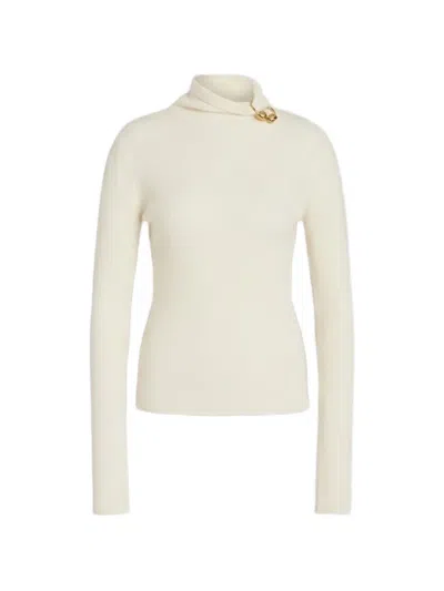 Alberta Ferretti Gold-tone Hardware Ribbed-knit Sweater In Neutral