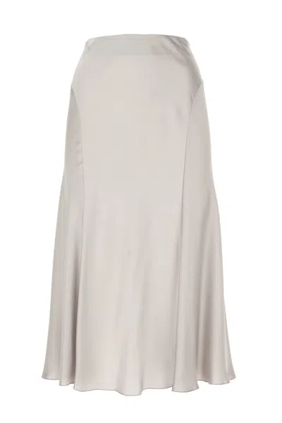 Alberta Ferretti Pleated Satin Skirt In White