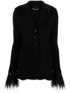 Alberta Ferretti Goose-feather Trim Button-up Jacket In Black